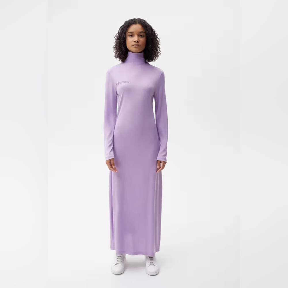 PANGAIA Text-Print Woven Seaweed Maxi Dress in Purple